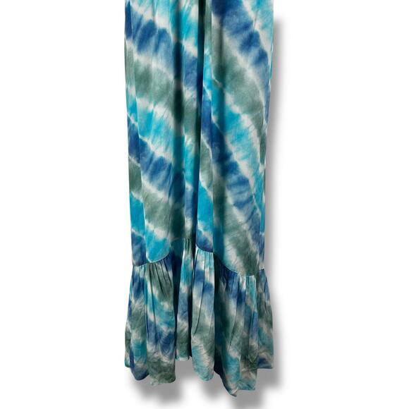 Rails Jennica Tie-Dyed Crepe Dress Maxi Ruffle Sundress Blue Green Womens Size S - Picture 5 of 11